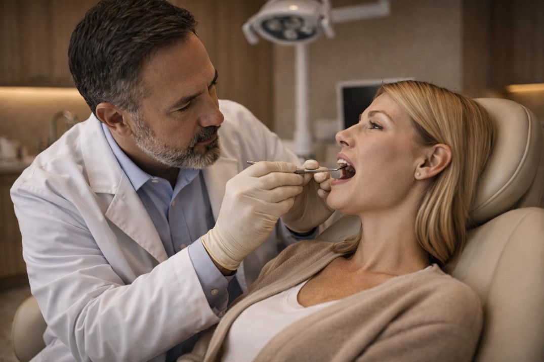 Dentist examining patient